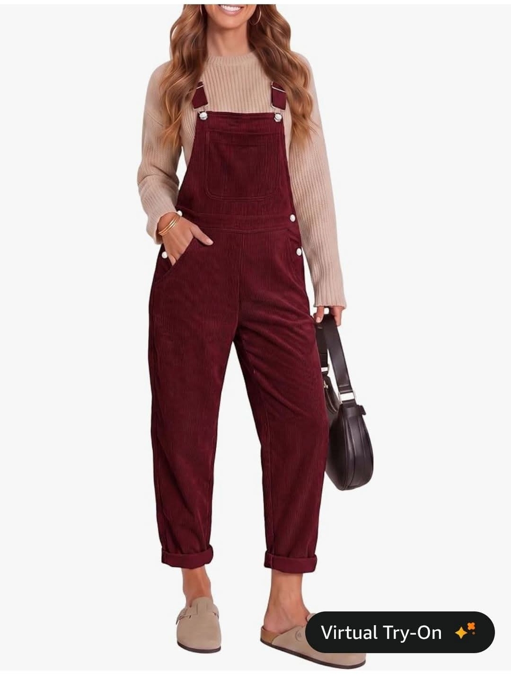 Corduroy Overalls Jumpsuit in Burgundy - Women's Relaxed Fit
